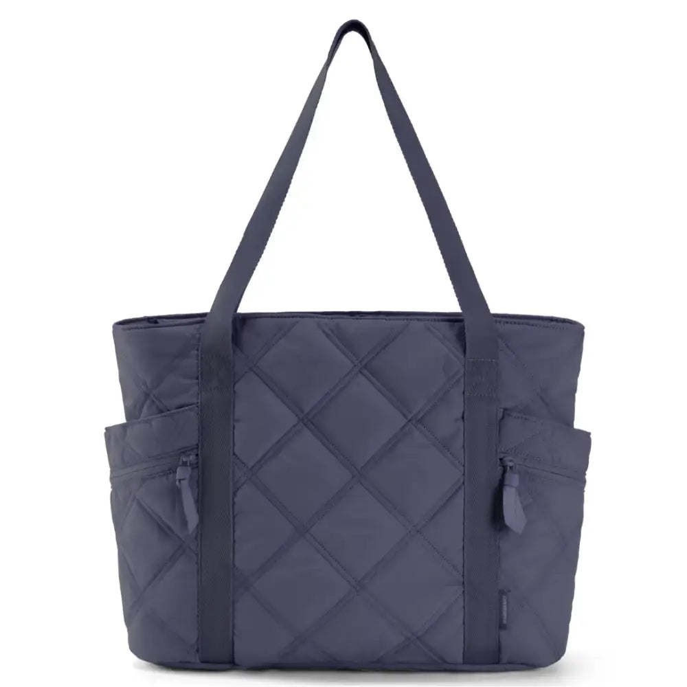 Grand sac à main cours Lecta en tissu matelassé navy, parfait comme sac à main
