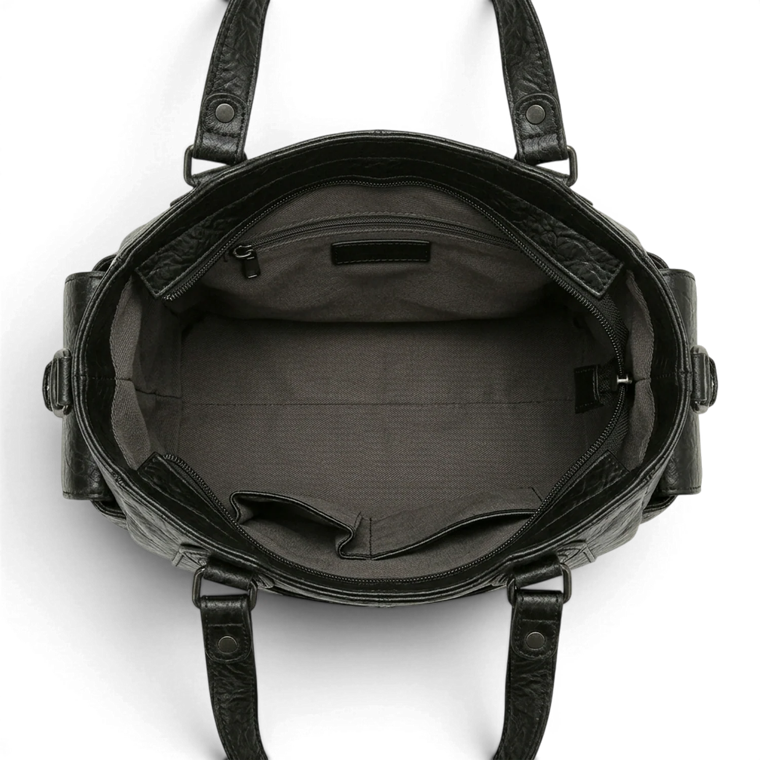 Sac à main en cuir noir avec surface texturée et compartiments intérieurs structurés eulalie rétro