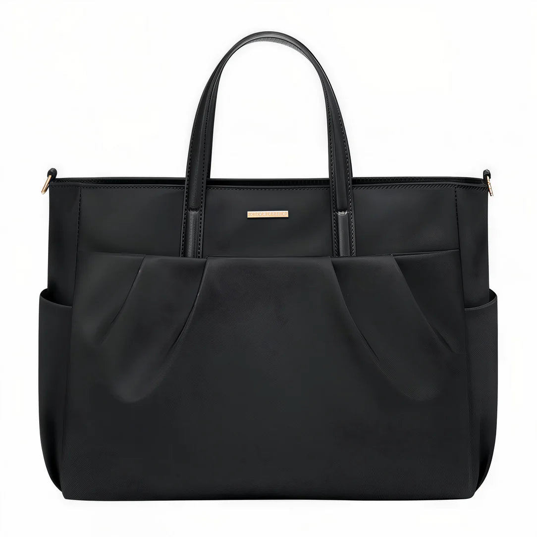 Sac à main structuré noir avec poignées, parfait pour golf repair et style élégant