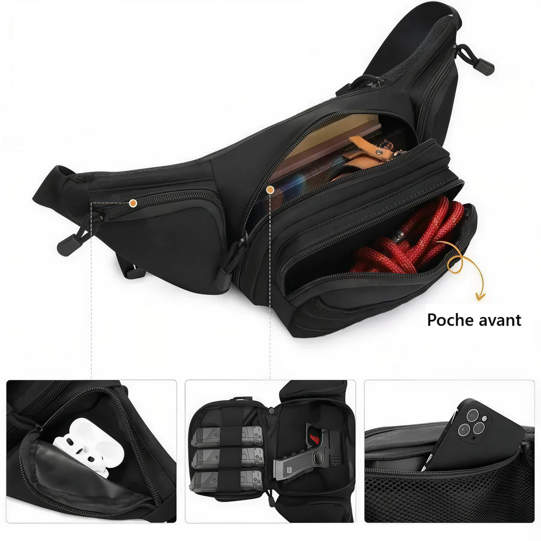 Alt text pour sac banane tactical noir pour un style pratique et robuste