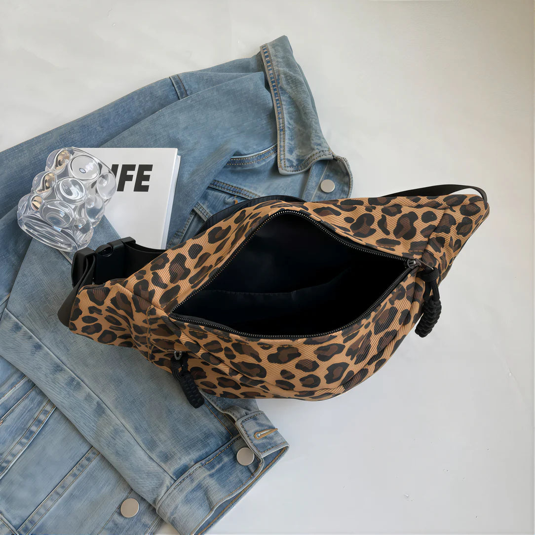 Fanny pack léopard ouverte en tissu sac banane léopard pour femme style tendance