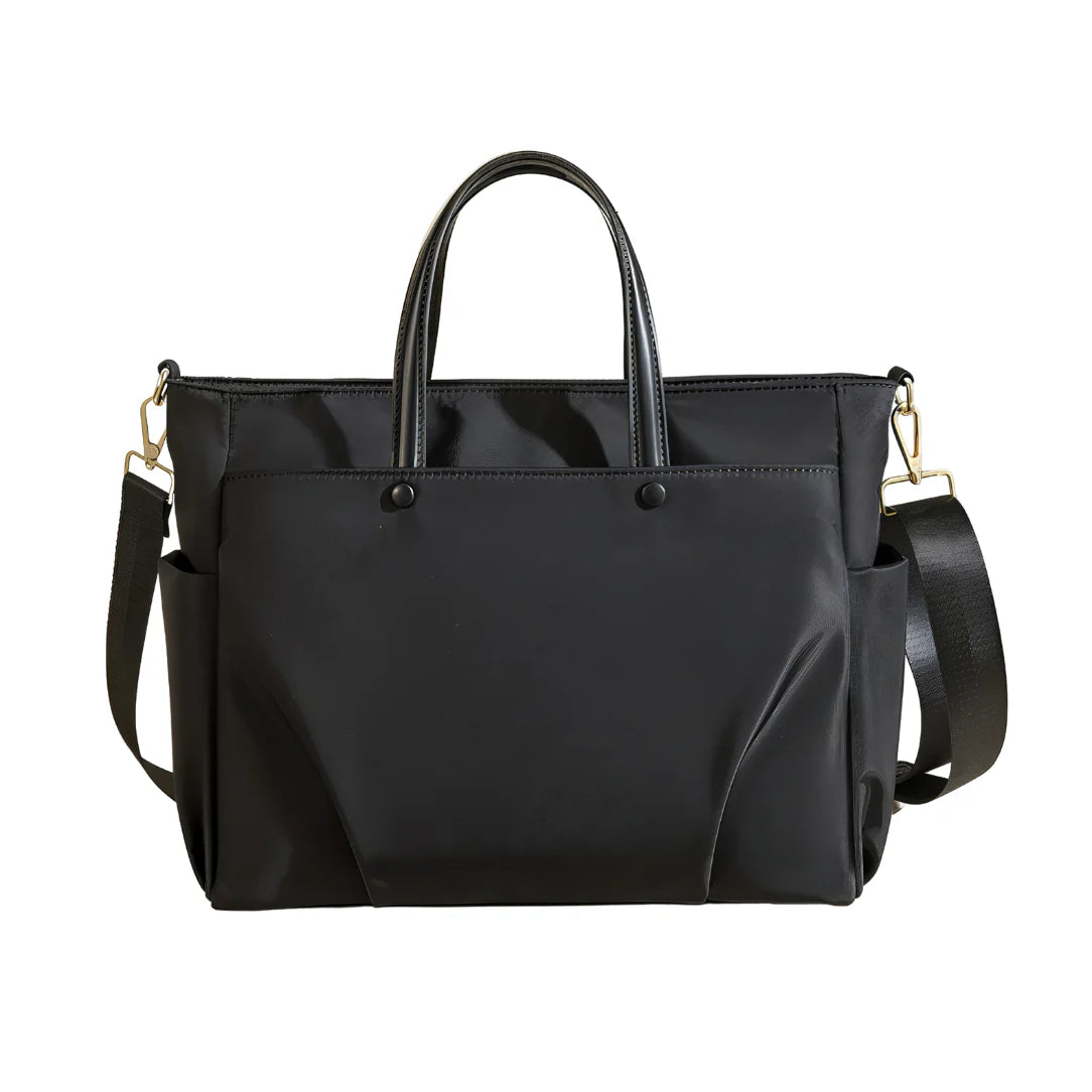 Sac en nylon noir avec bandoulière, grand sac de cours Velana élégant et pratique