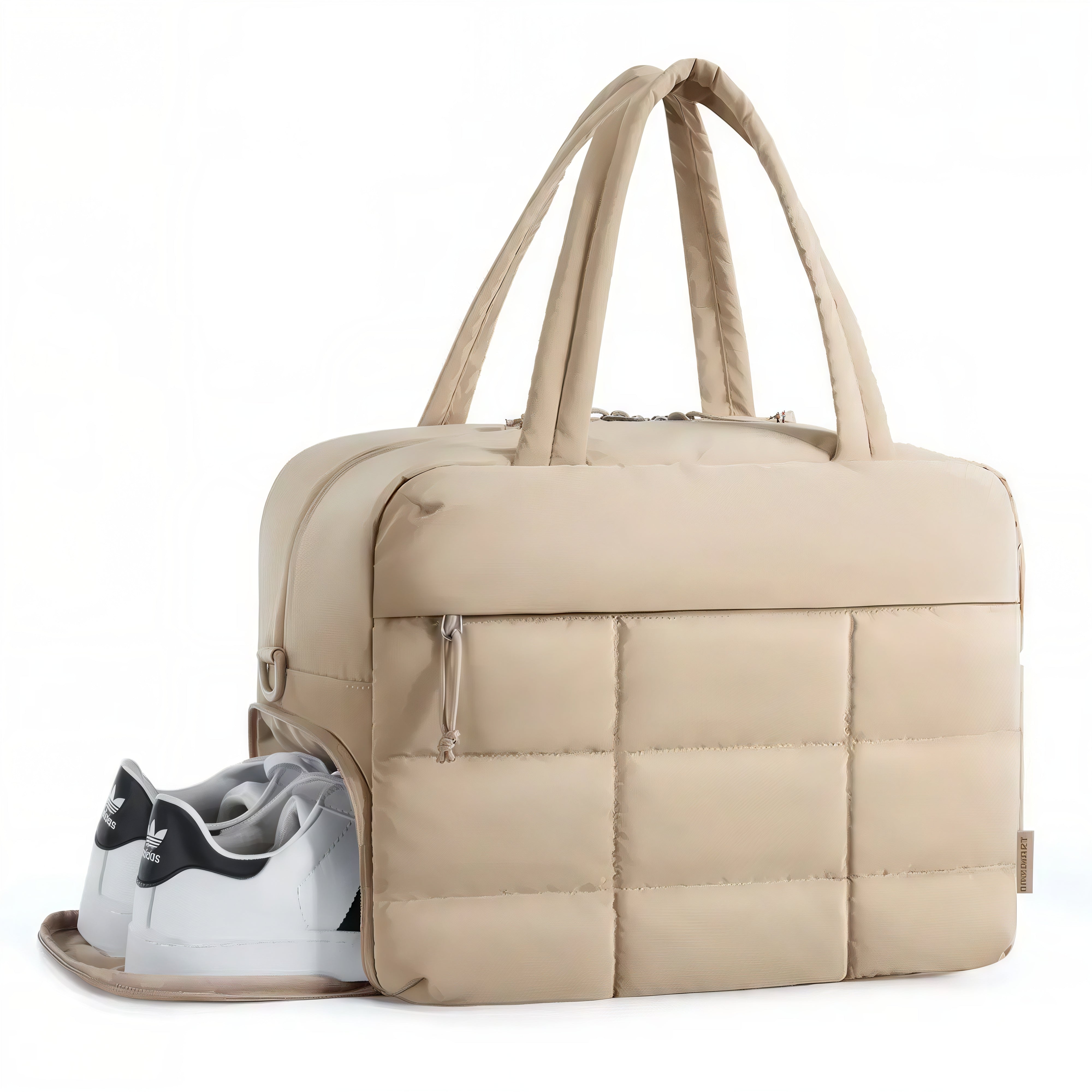 Grand sac de plage Soléa en beige avec compartiment à chaussures quilting texturé