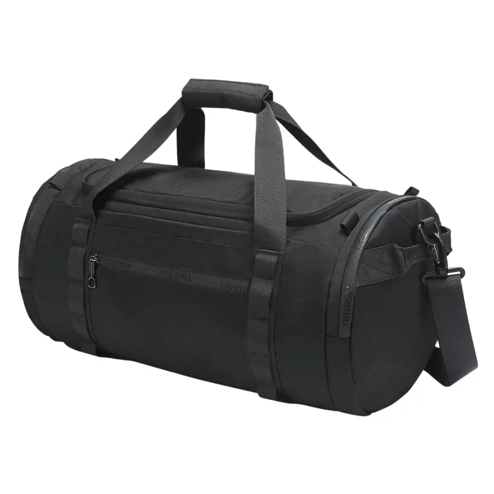 Sac de sport cylindrique noir.
