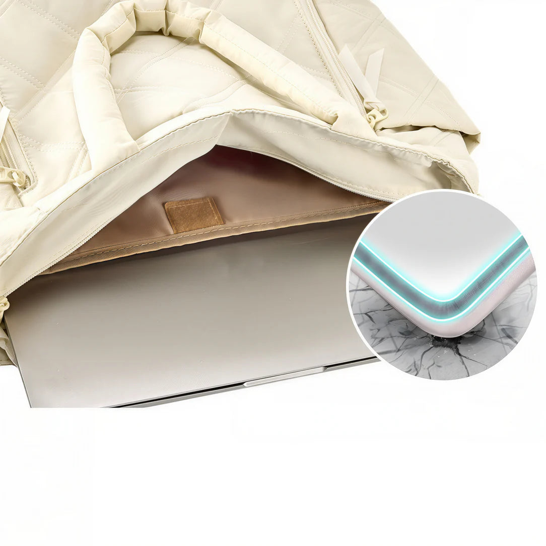 Sac en tissu beige ouvert avec ordinateur portable - Grand sac en tissu Miléa