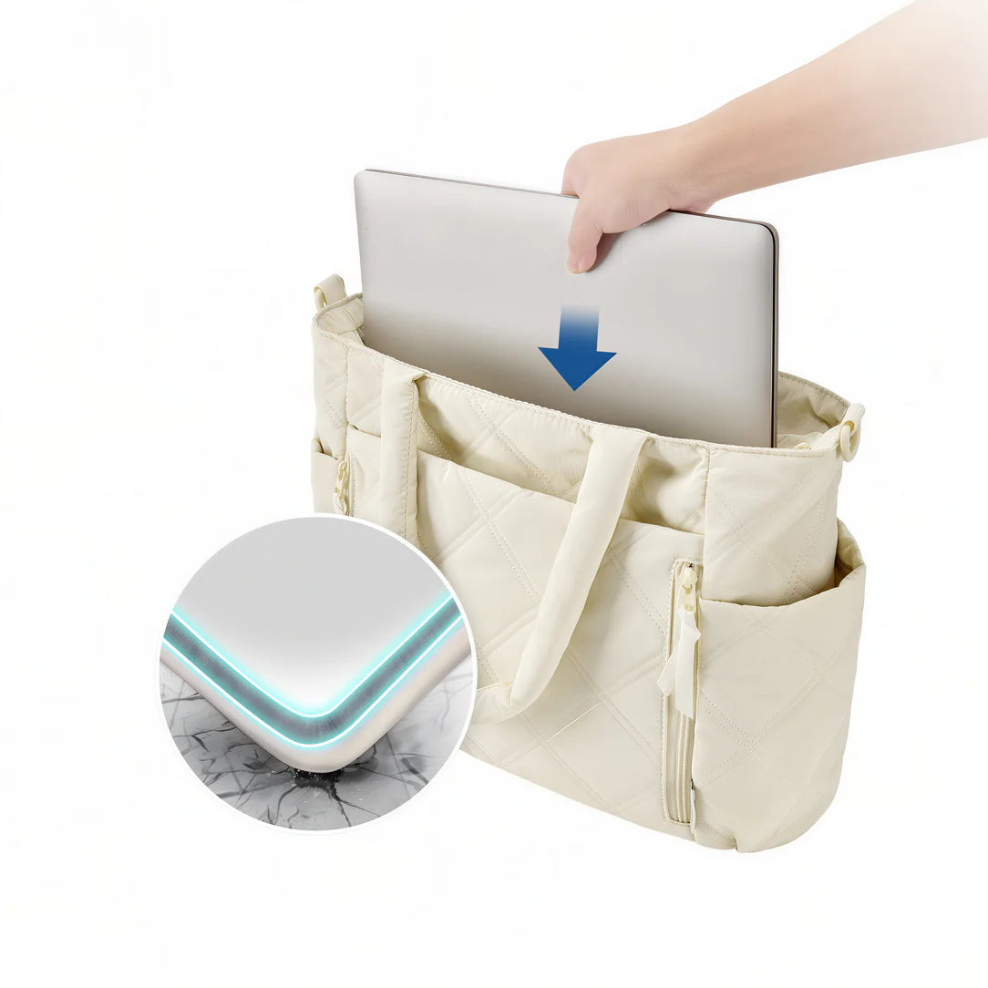 Sac en tissu beige Grand sac en tissu Miléa avec un ordinateur portable