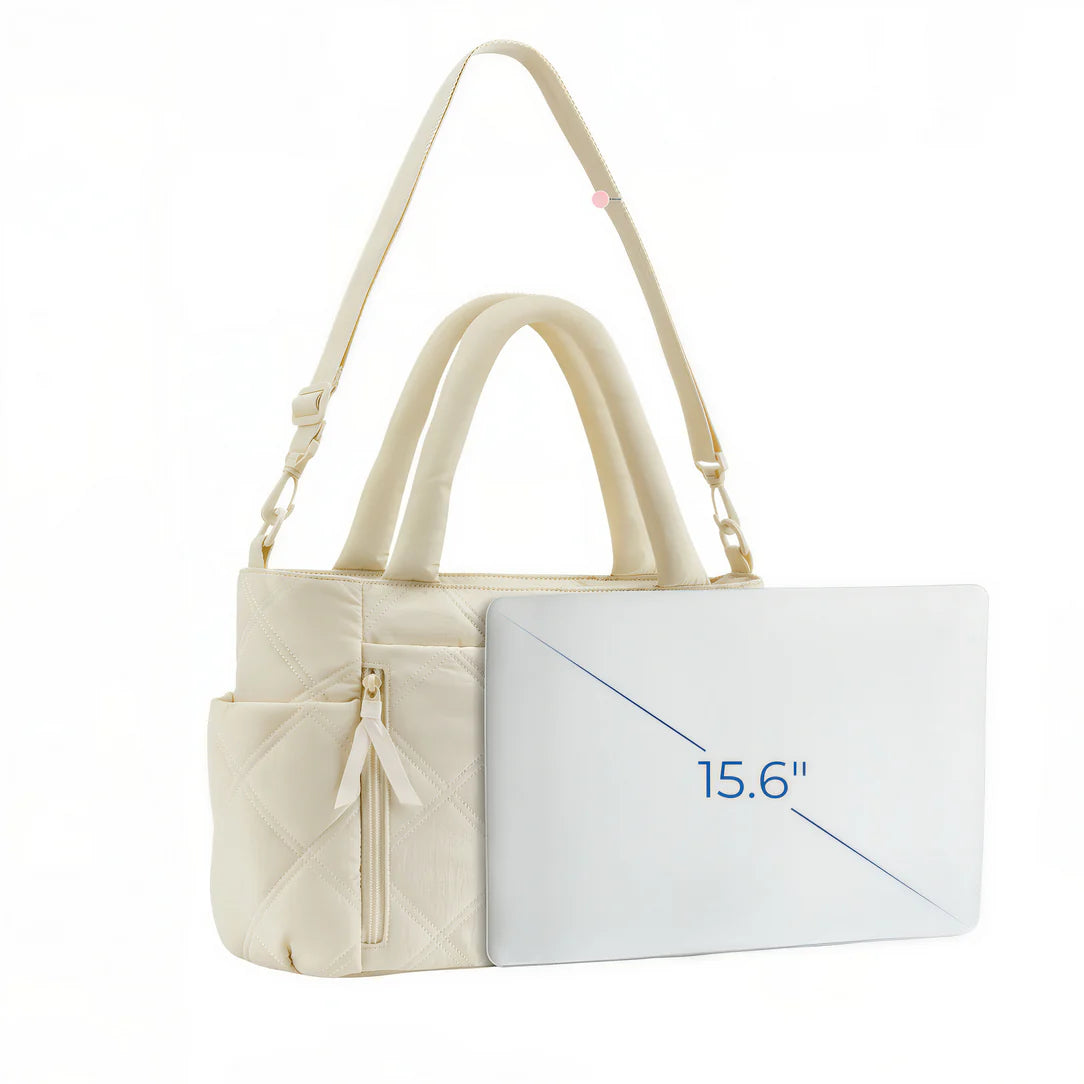 Sac en tissu beige matelassé Grand sac en tissu Miléa, sac totem élégant et pratique