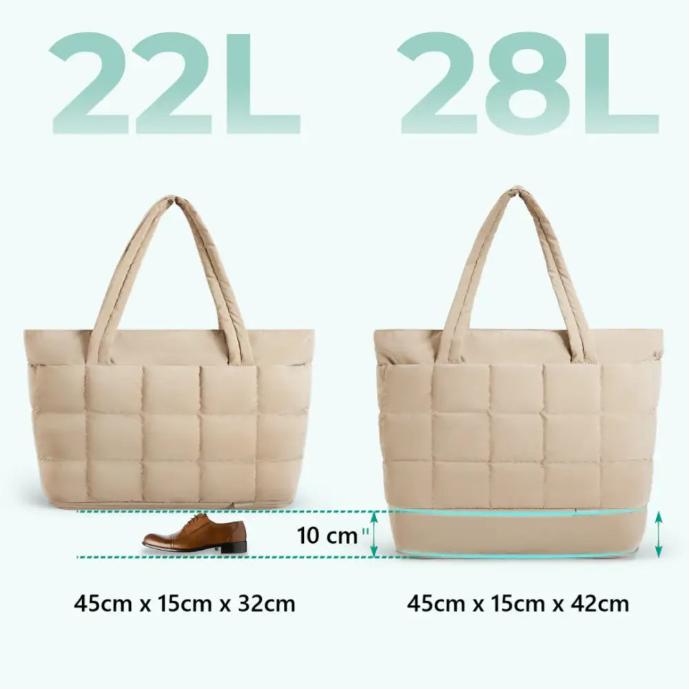 Deux sacs fourre-tout beiges en quilté, Grand sac fourre-tout Moka pour femme