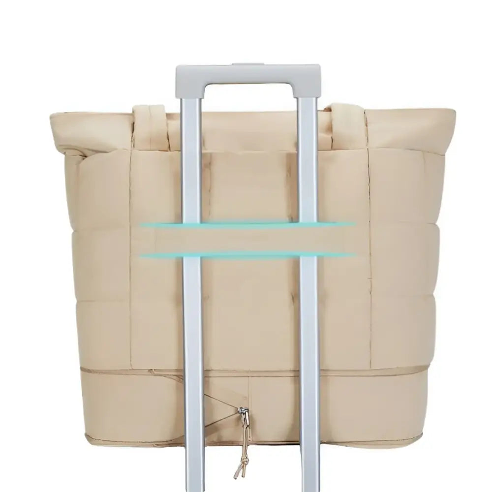 Sac fourre-tout beige matelassé sur poignée de valise, Grand sac fourre-tout Moka