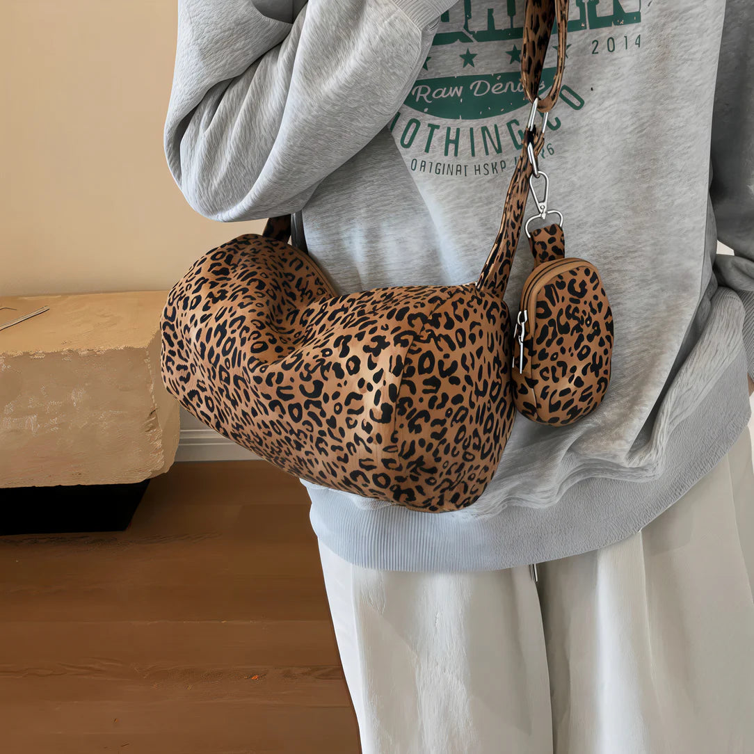 Sac à bandoulière léopard avec porte-monnaie, élégant Grand sac léopard pour femmes