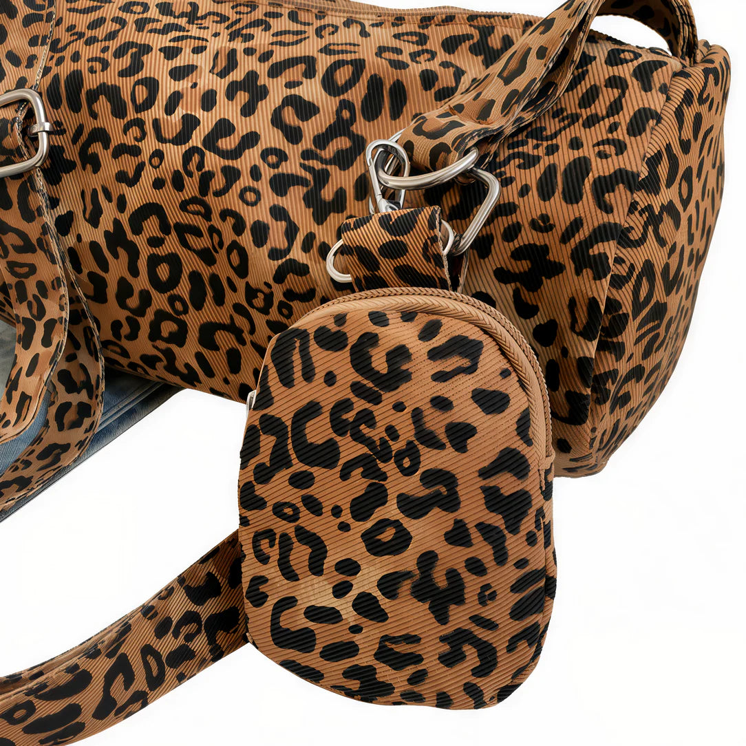 Sac à bandoulière leopard imprimé avec pochette assortie pour un style tendance