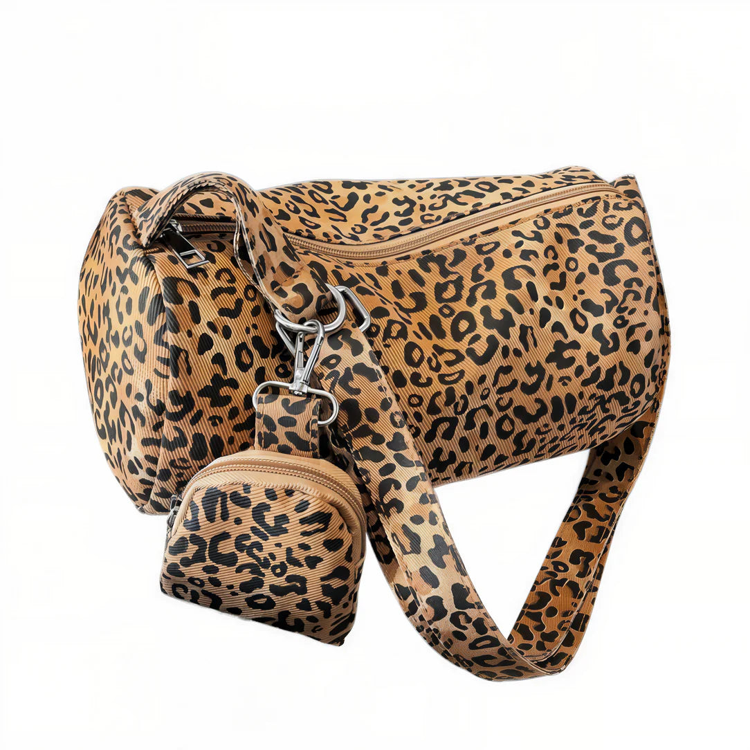Grand sac léopard avec sac à bandoulière et porte-monnaie intégré
