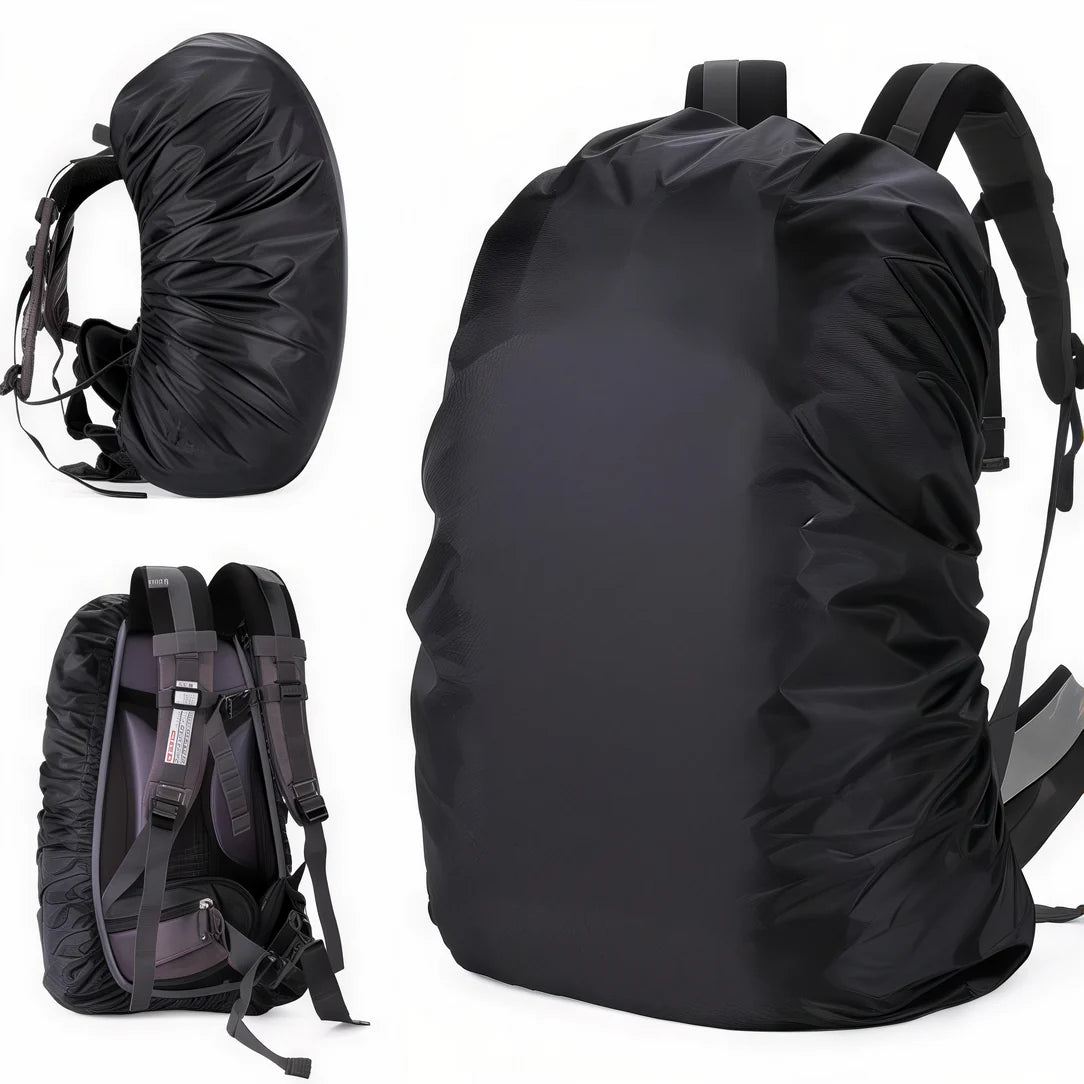 Housse anti-pluie waterproof avec élastique extensible pour sac à dos noir