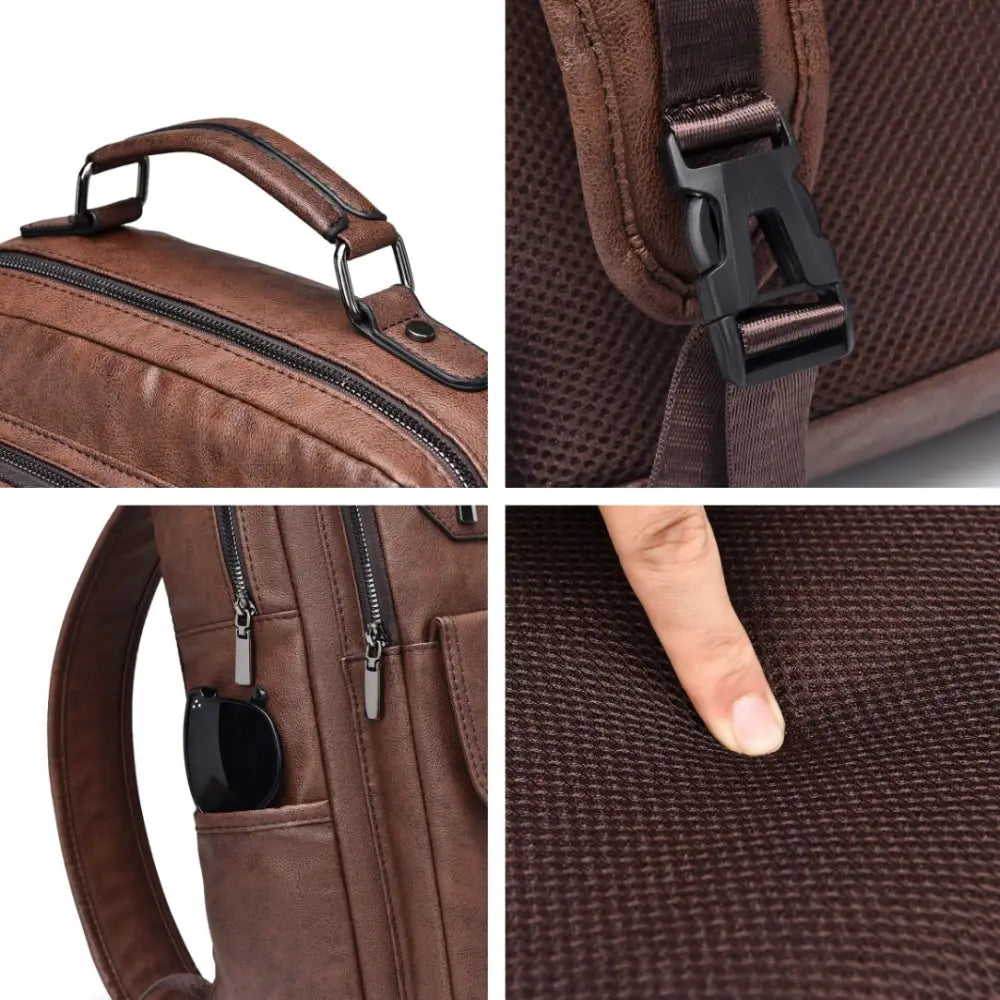 Sac à dos en cuir marron.