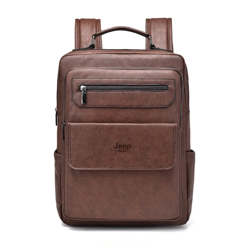 Sac à dos en cuir marron.
