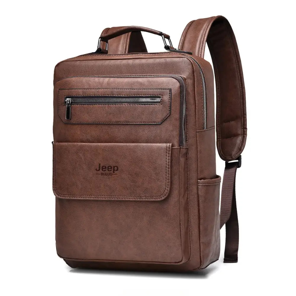 Sac à dos en cuir marron.