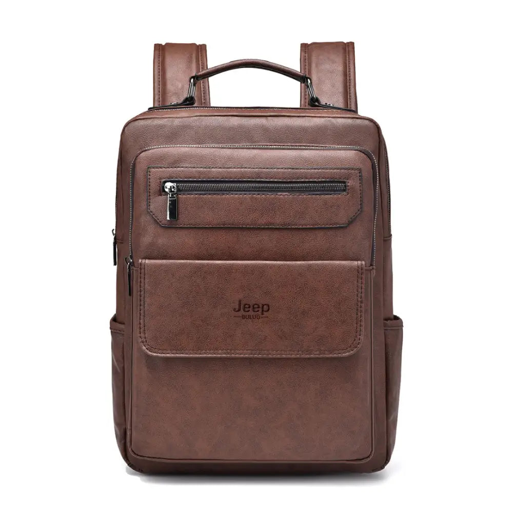 Sac à dos en cuir marron.