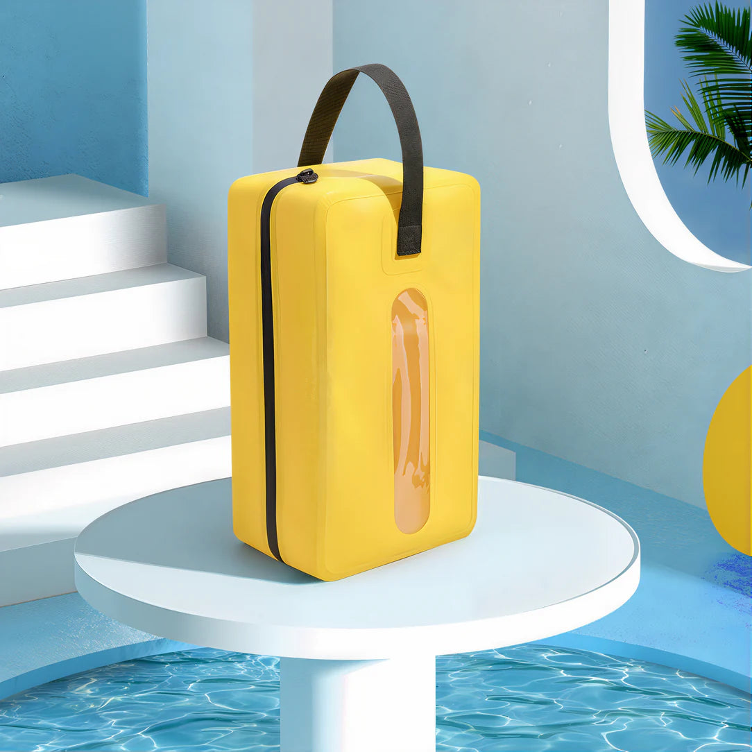 Petit sac étanche 7L en jaune pour trajets urbains, avec poignée pratique
