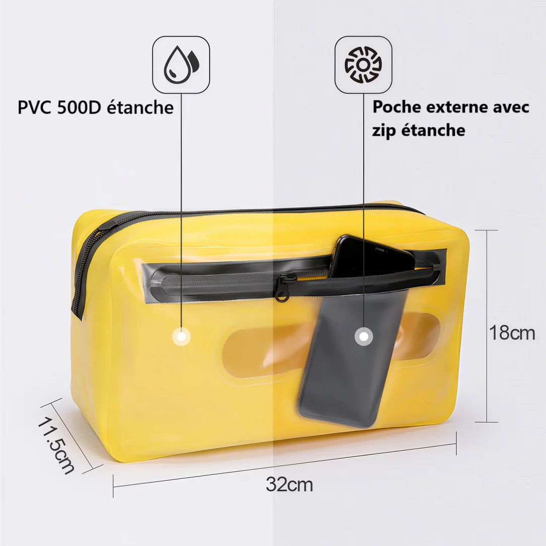 Petit sac étanche 7L Copozz S jaune avec poche extérieure, idéal pour trajets urbains