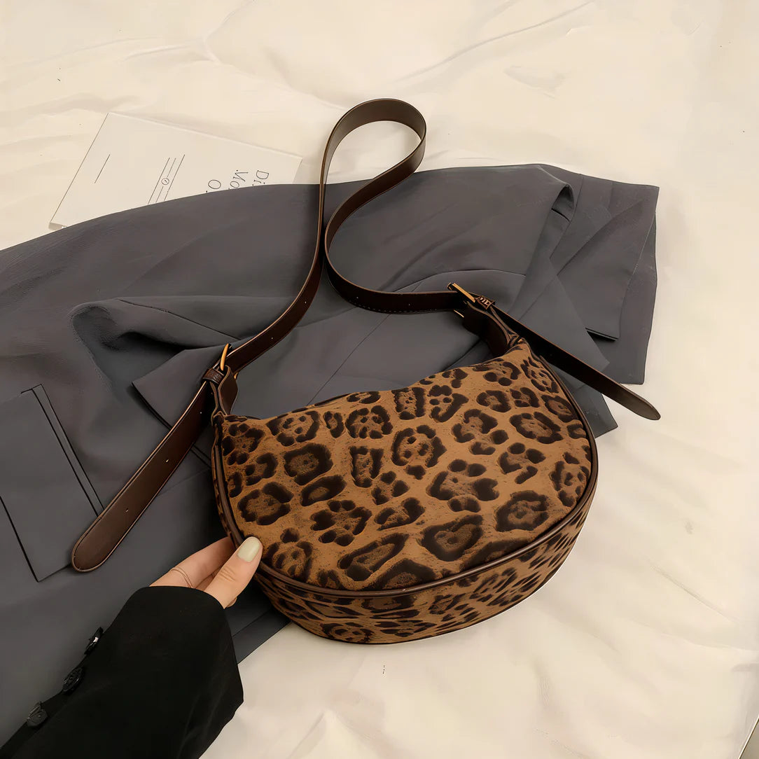 Sac à bandoulière léopard élégant en tissu Oxford avec bandoulière léopard et brown strap