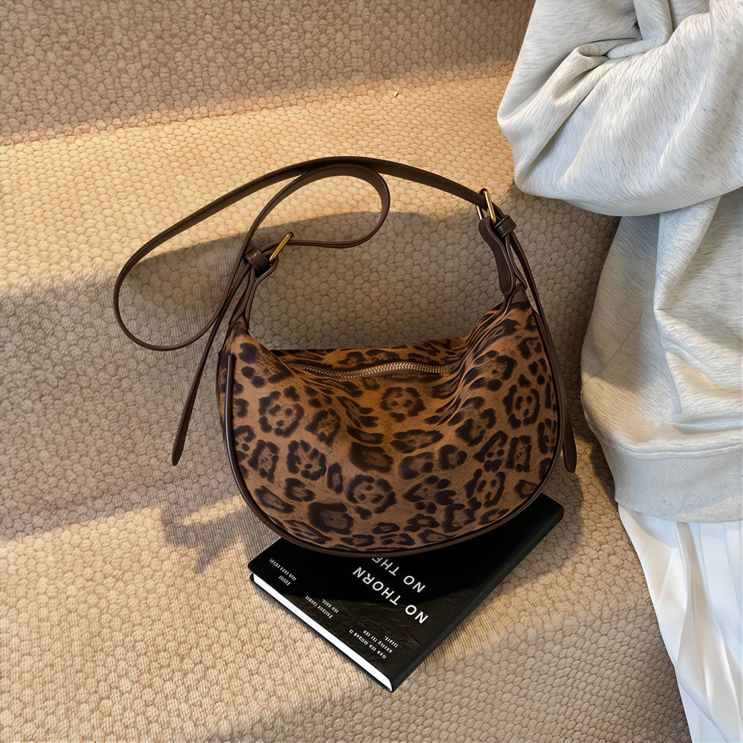 Sac à bandoulière léopard élégant en tissu Oxford, bandoulière léopard sophistiquée
