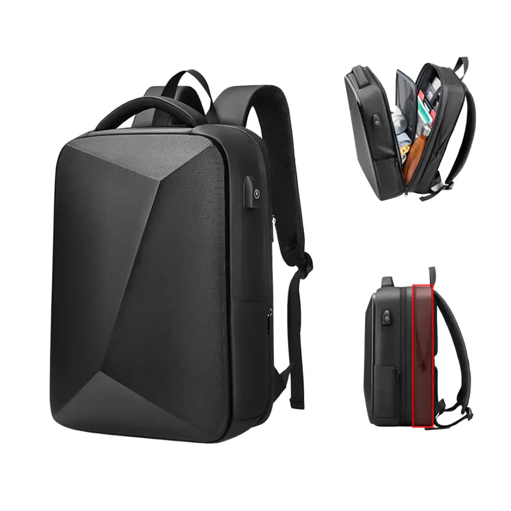 Sac à dos antivol USB noir avec porte USB et design géométrique élégant