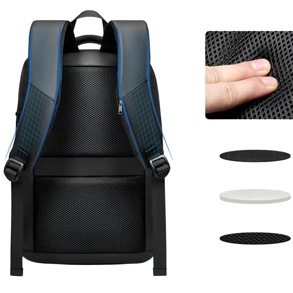Sac à dos antivol USB avec poches, straps rembourrées et mesh respirant