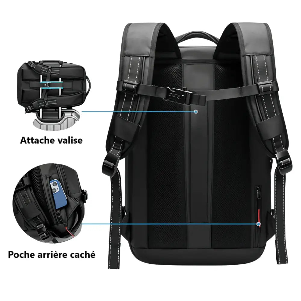 Sac à dos compression sous vide Vacpack avec attache pour bagage et poche secrète