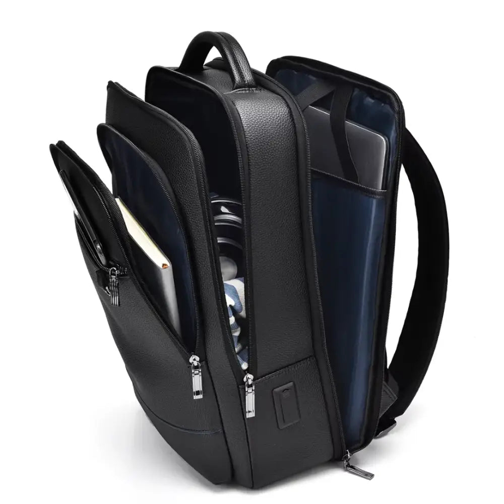 Sac à dos cuir de travail noir en cuir noir ouvert pour Ambition