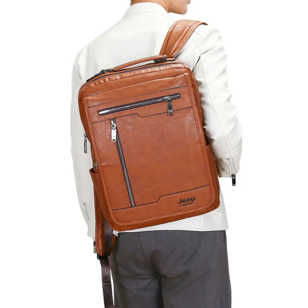 Sac à dos cuir homme Work Jeep II, élégant et durable en cuir brun