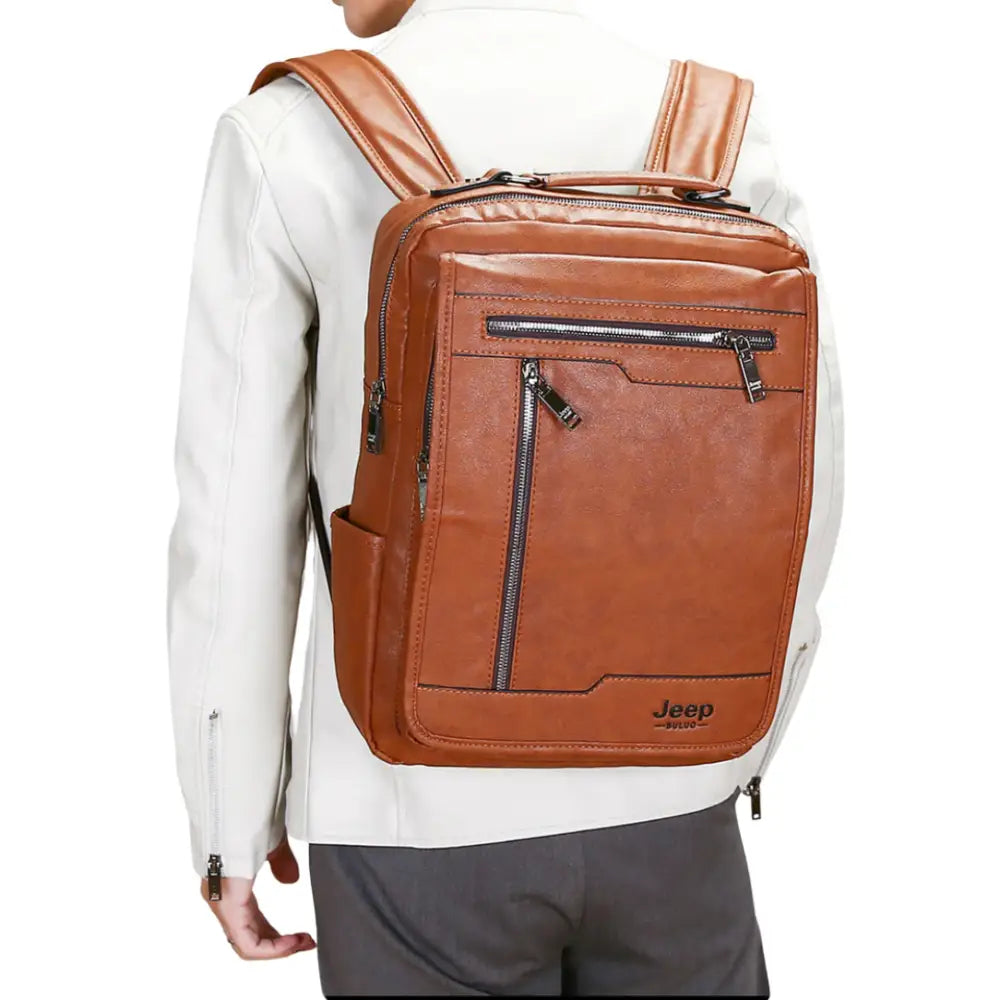 Sac à dos cuir homme travail Jeep II en cuir brun pour homme élégant et pratique