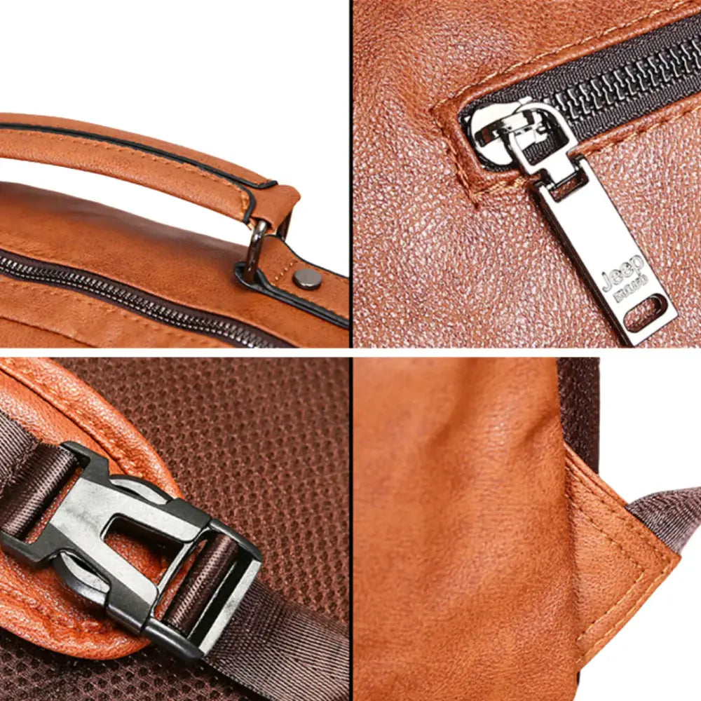 Détails du sac à dos cuir homme Jeep II en cuir marron de haute qualité