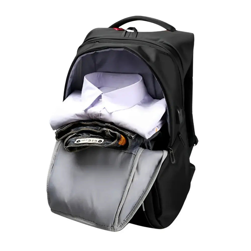 Sac à dos de travail 17 pouces KingWork ouvert avec vêtements, idéal pour looks