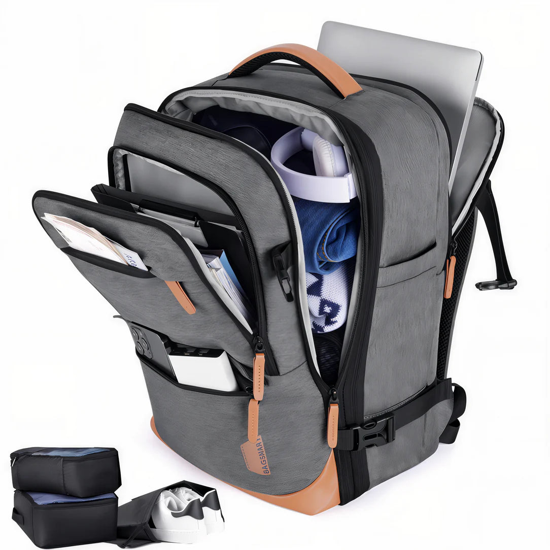 Sac à dos de voyage 35l gris avec compartiments,Dimensions 45x36x20cm, idéal pour compagnies aériennes