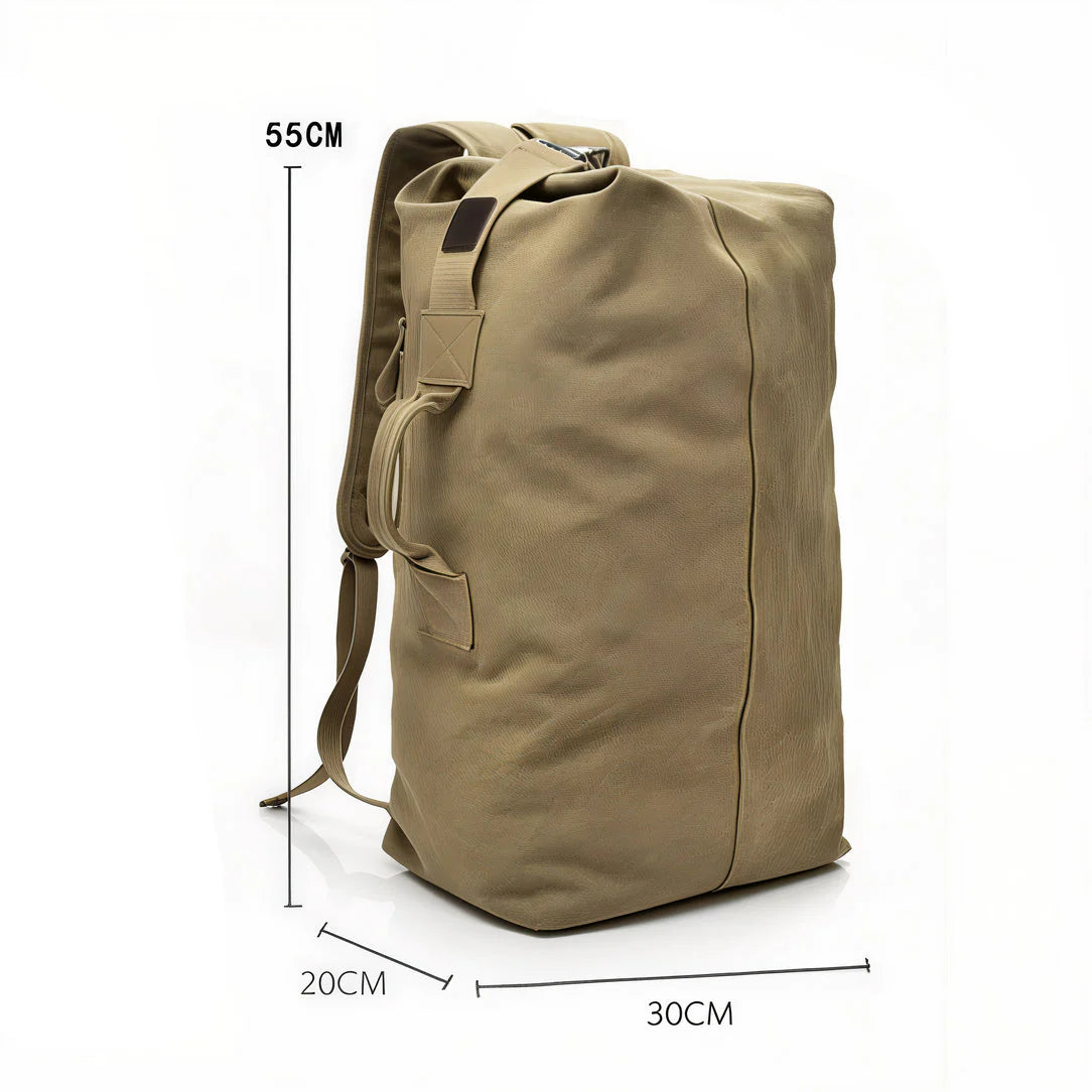 Sac à dos de voyage vintage en toile kaki, style rétro affirmé pour vos escapades