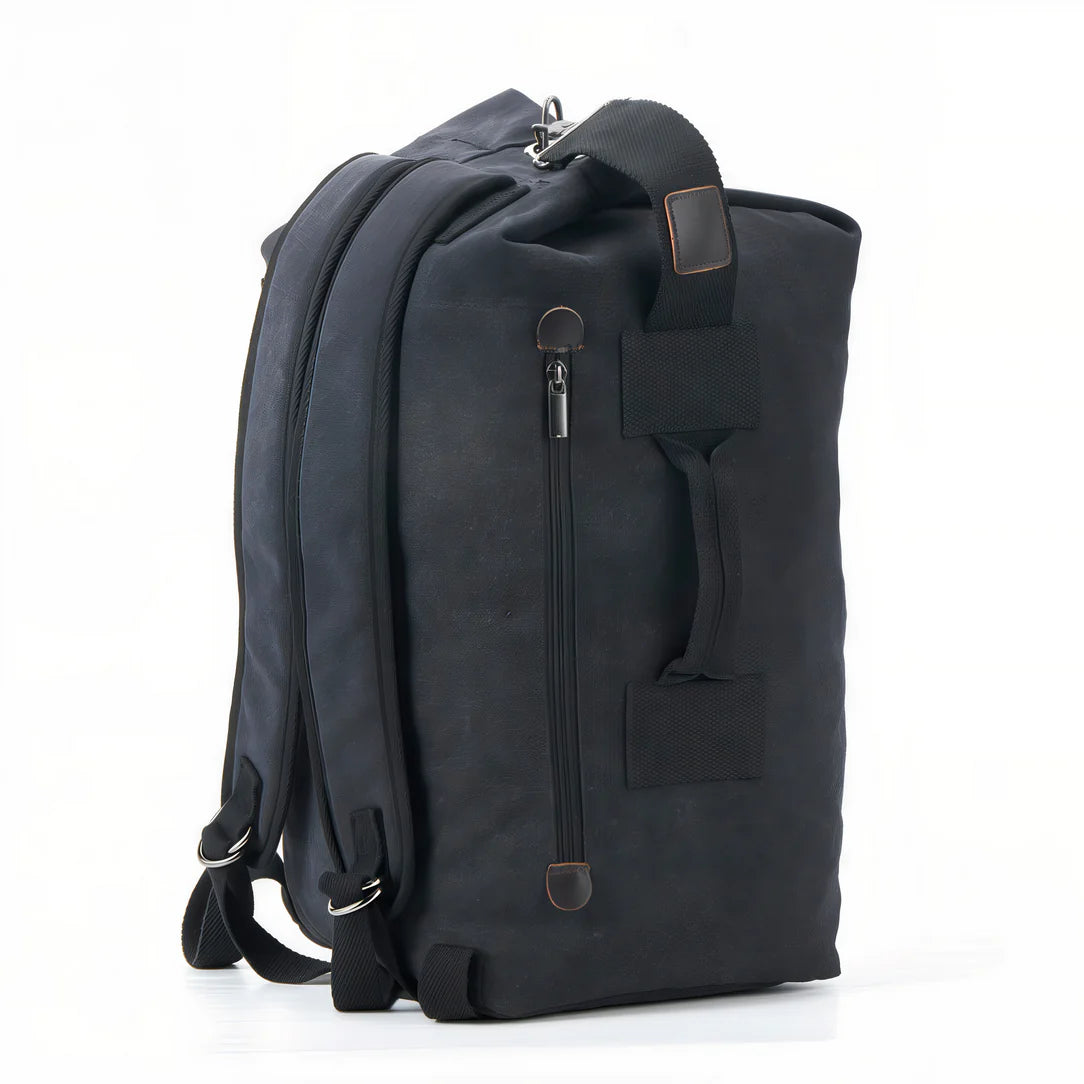Sac à dos de voyage vintage rétro affirmé en toile noire, parfait pour l’aventure