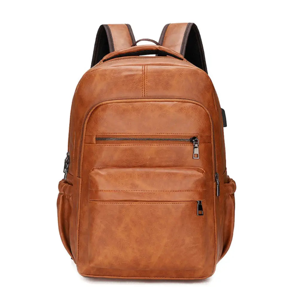 Sac à dos en cuir Kavren marron avec port USB pour un style pratique et élégant