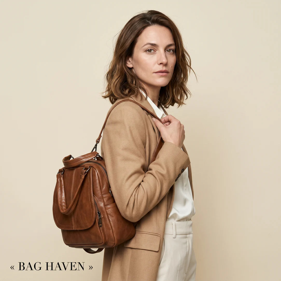 Sac à dos en pu lisse de ville serano en cuir marron avec design structuré et multiples fermetures éclair