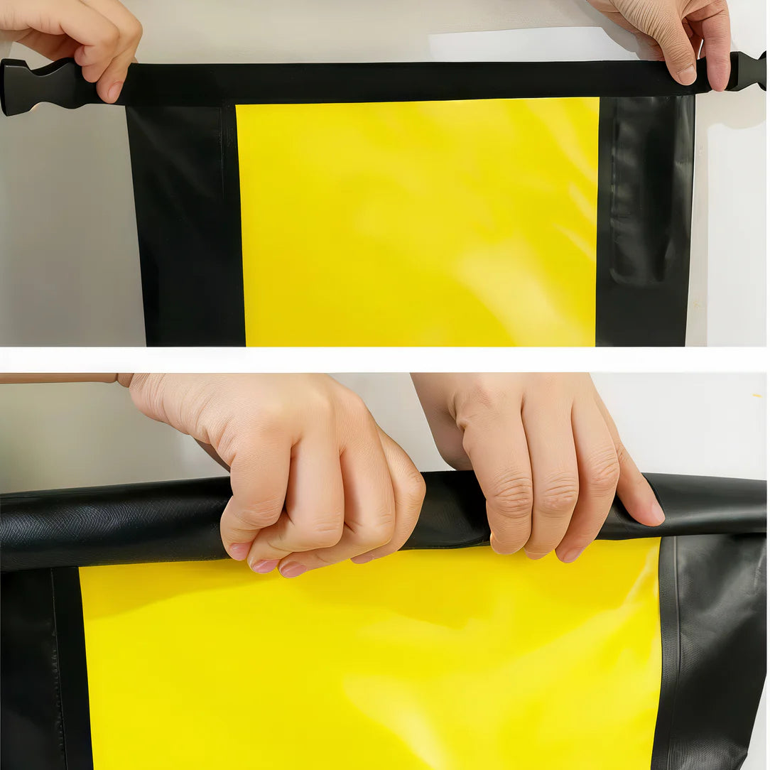 Sac à dos étanche 25L jaune et noir idéal pour randonnées et activités outdoor