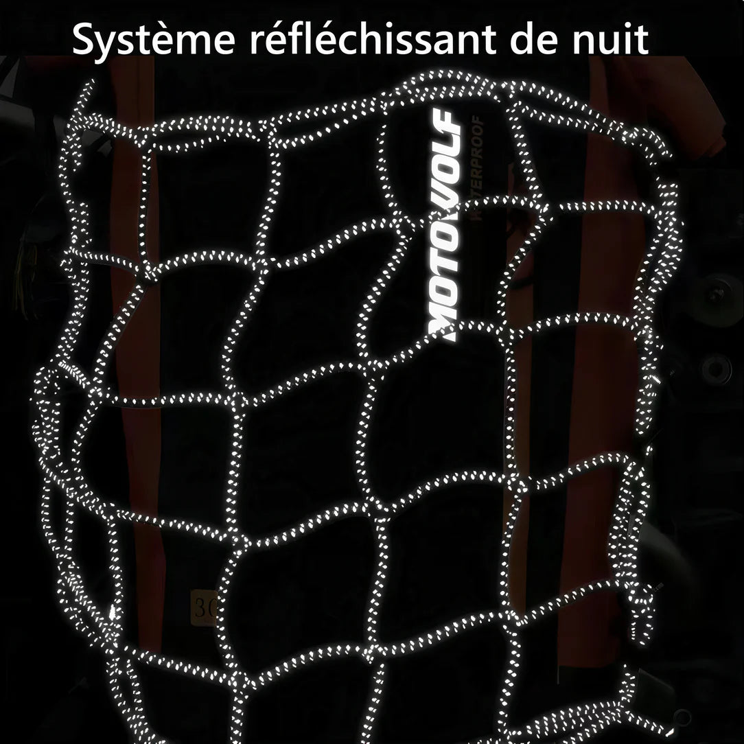 Reflective cargo net for MotoWolf 30L roll top waterproof motorcycle backpack