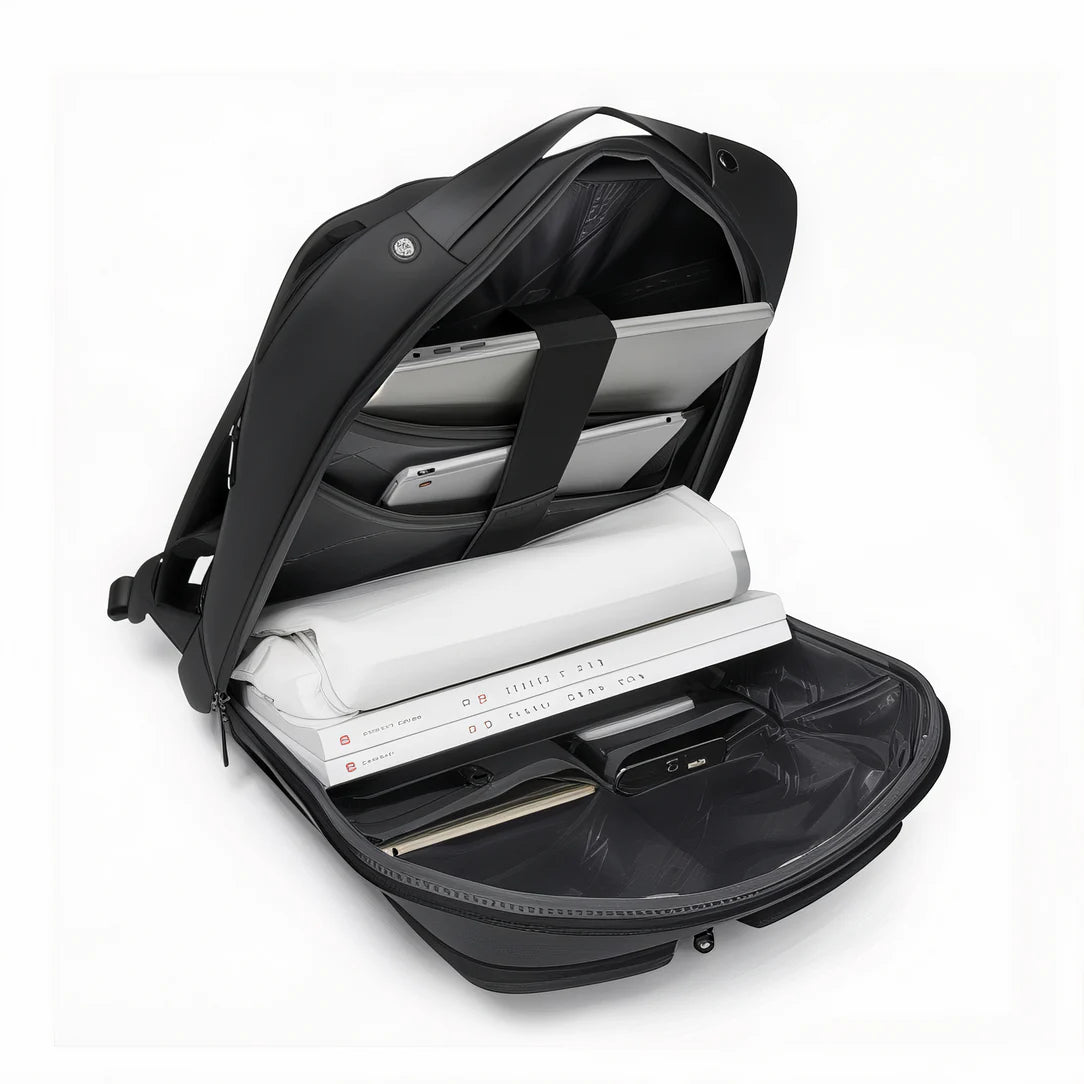 Sac à dos homme ordinateur 15 pouces Trackline ouvert avec compartments et contenu