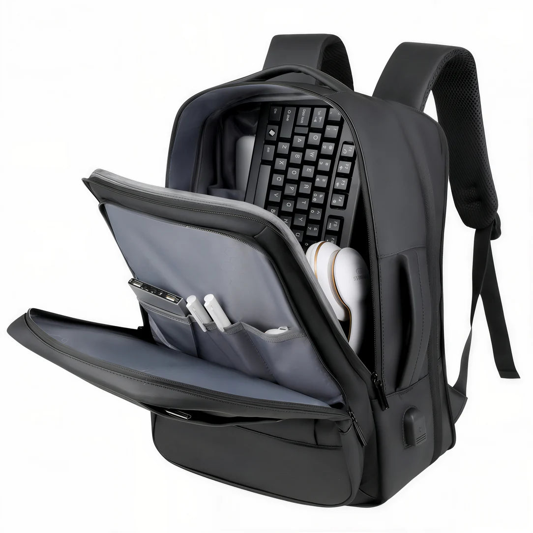 Sac à dos moderne pour ordinateur Straton ouvert, noir et spacieux pour ordinateurs