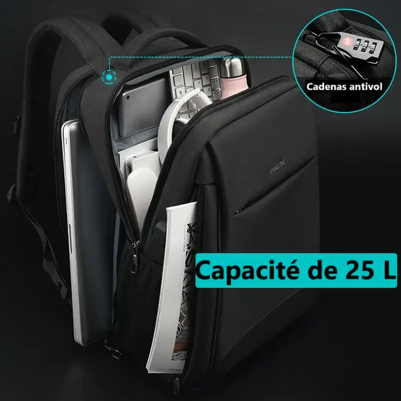 Sac à dos noir ouvert.