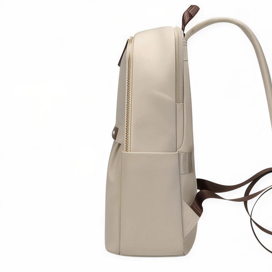 Sac à dos ordinateur 16 pouces femme Nexline 16 beige avec bandoulières marron