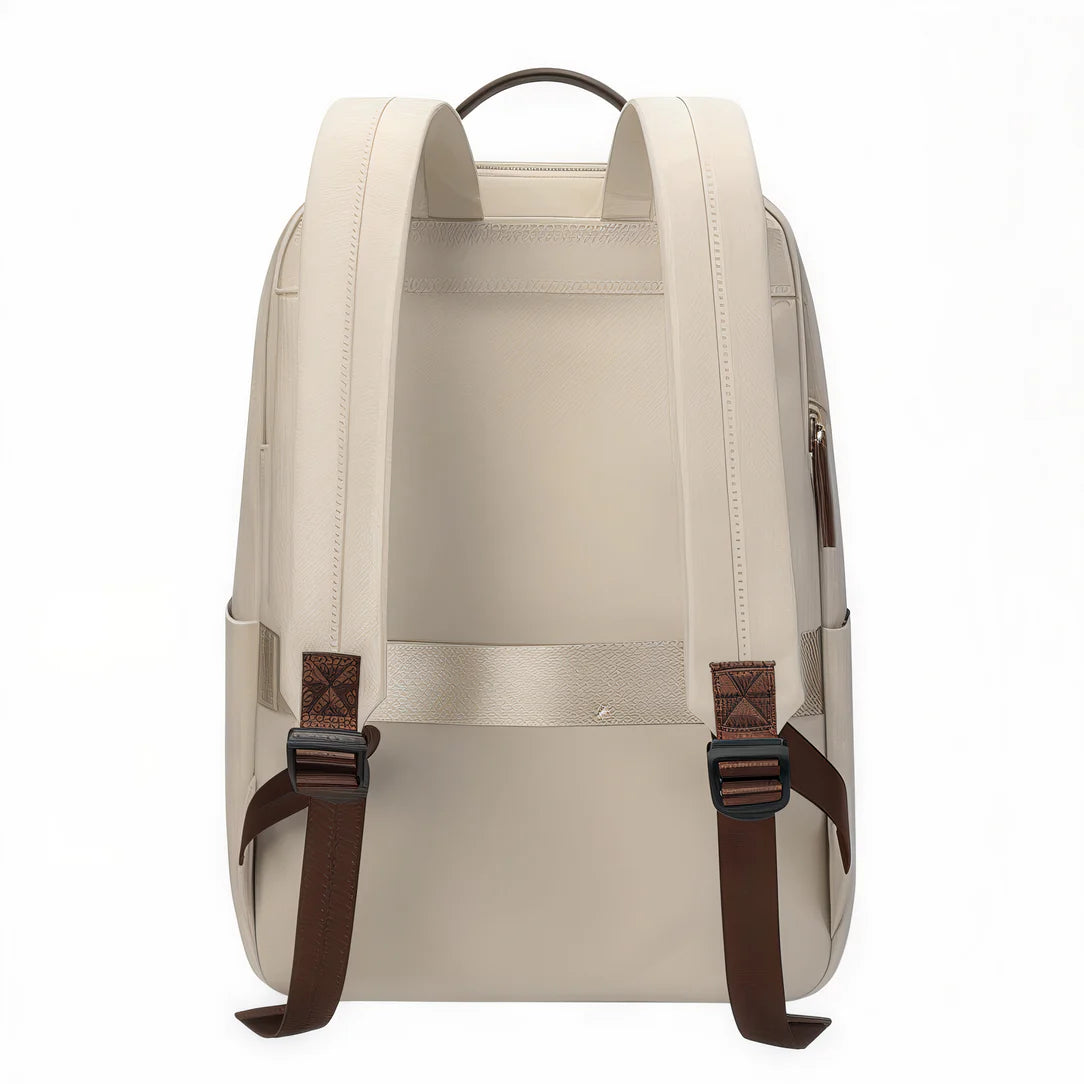 Sac à dos ordinateur 16 pouces femme Nexline beige avec bretelles marron