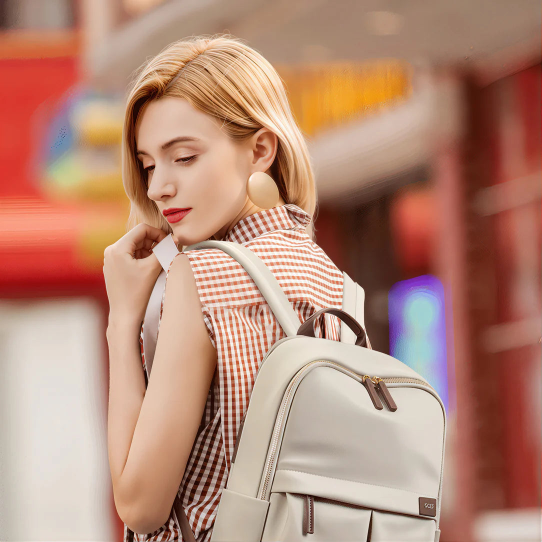 Sac à dos ordinateur 16 pouces femme Nexline 16 beige avec accents marron