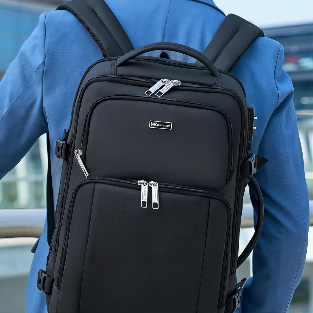 Sac à dos ordinateur 18 pouces antivol Wiersaam avec cadenas TSA et zippers argentés