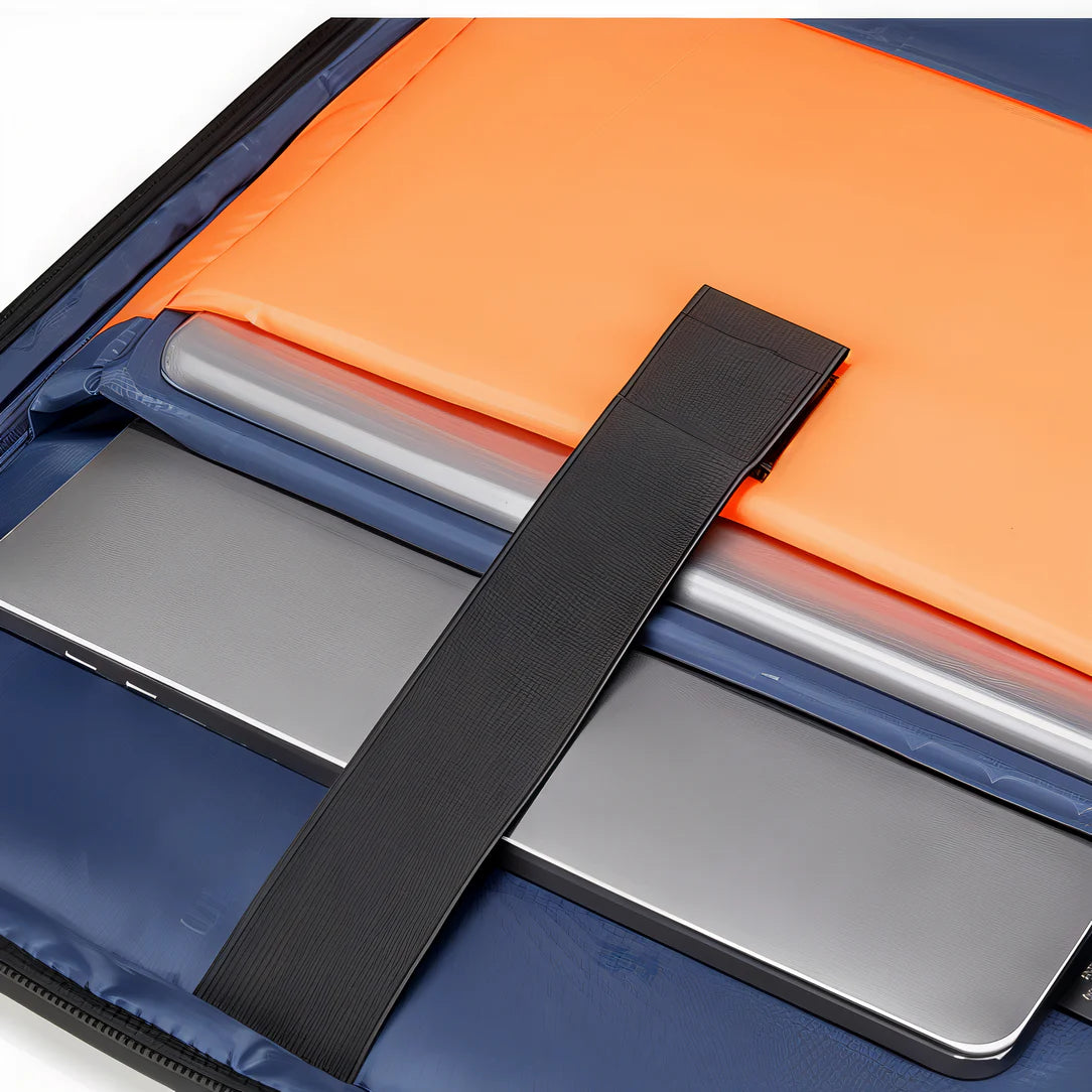 Sac à dos ordinateur 18 pouces antivol Wiersaam avec compartiment ouvert et doublure orange