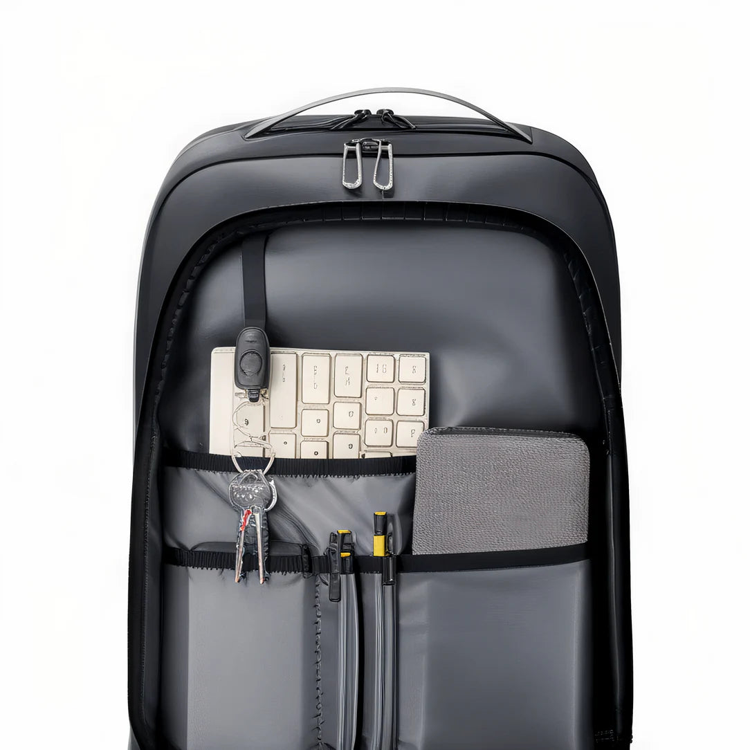 Sac à dos ordinateur femme ergonomique RydeTech avec contenu visible showed in image