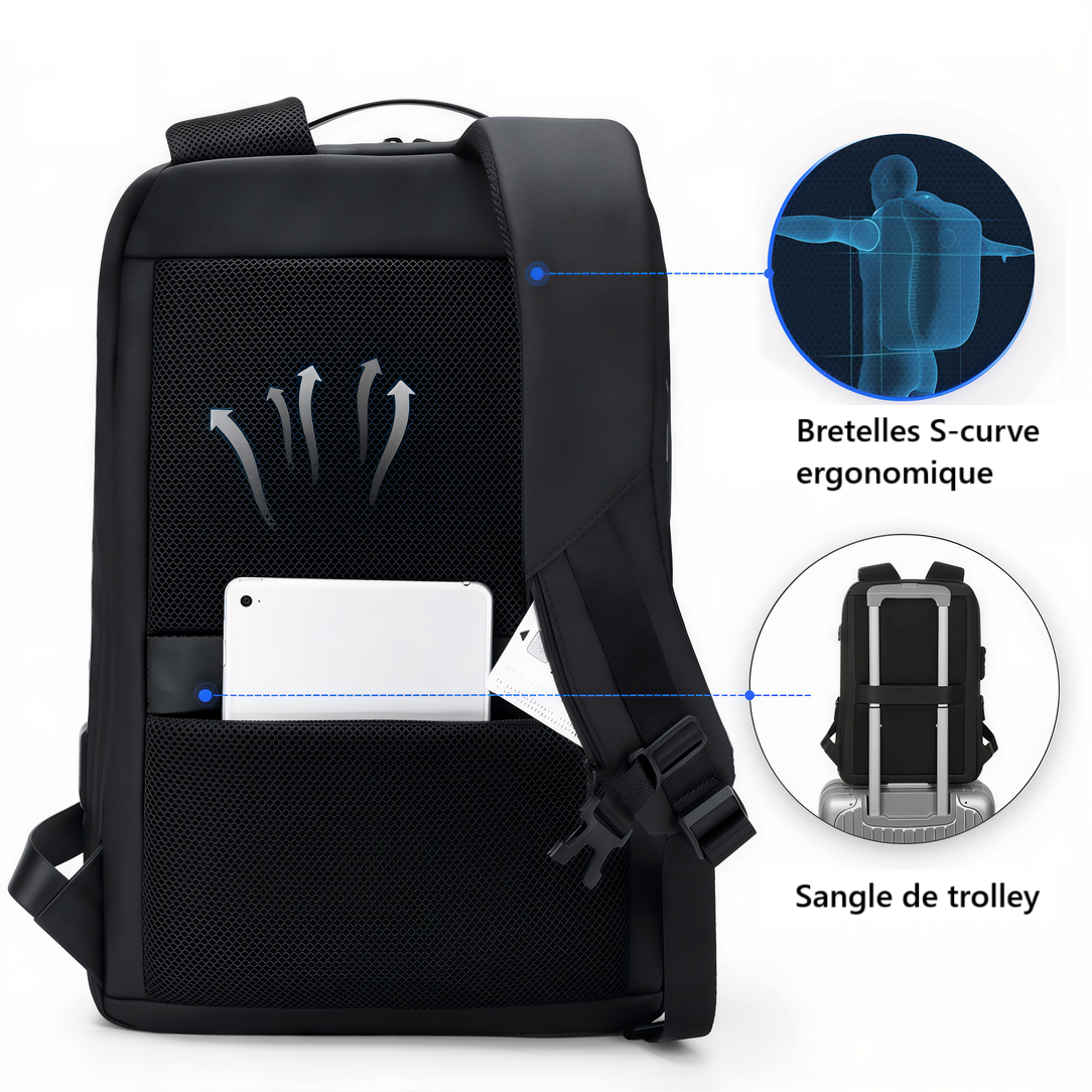 Sac à dos ordinateur femme ergonomique RydeTech avec bretelles ergonomiques et trolley